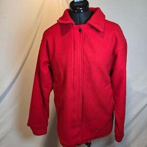 Vintage The North Face Women's M Red Wool Jacket USA Made Full Zip Snap Front